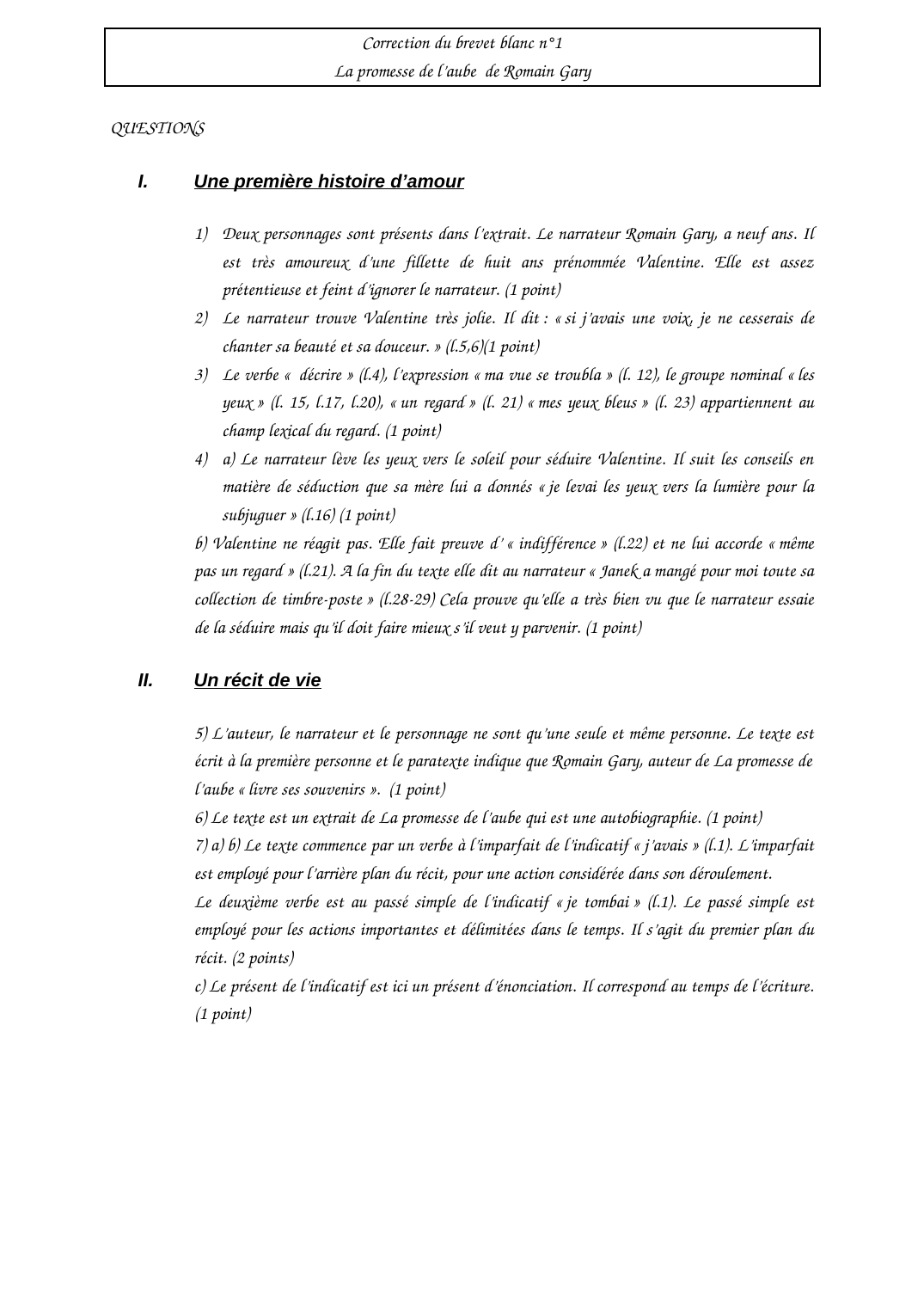 Prévisualisation du document Corrigé Brevet Blanc n2 "La promesse de l'aube"