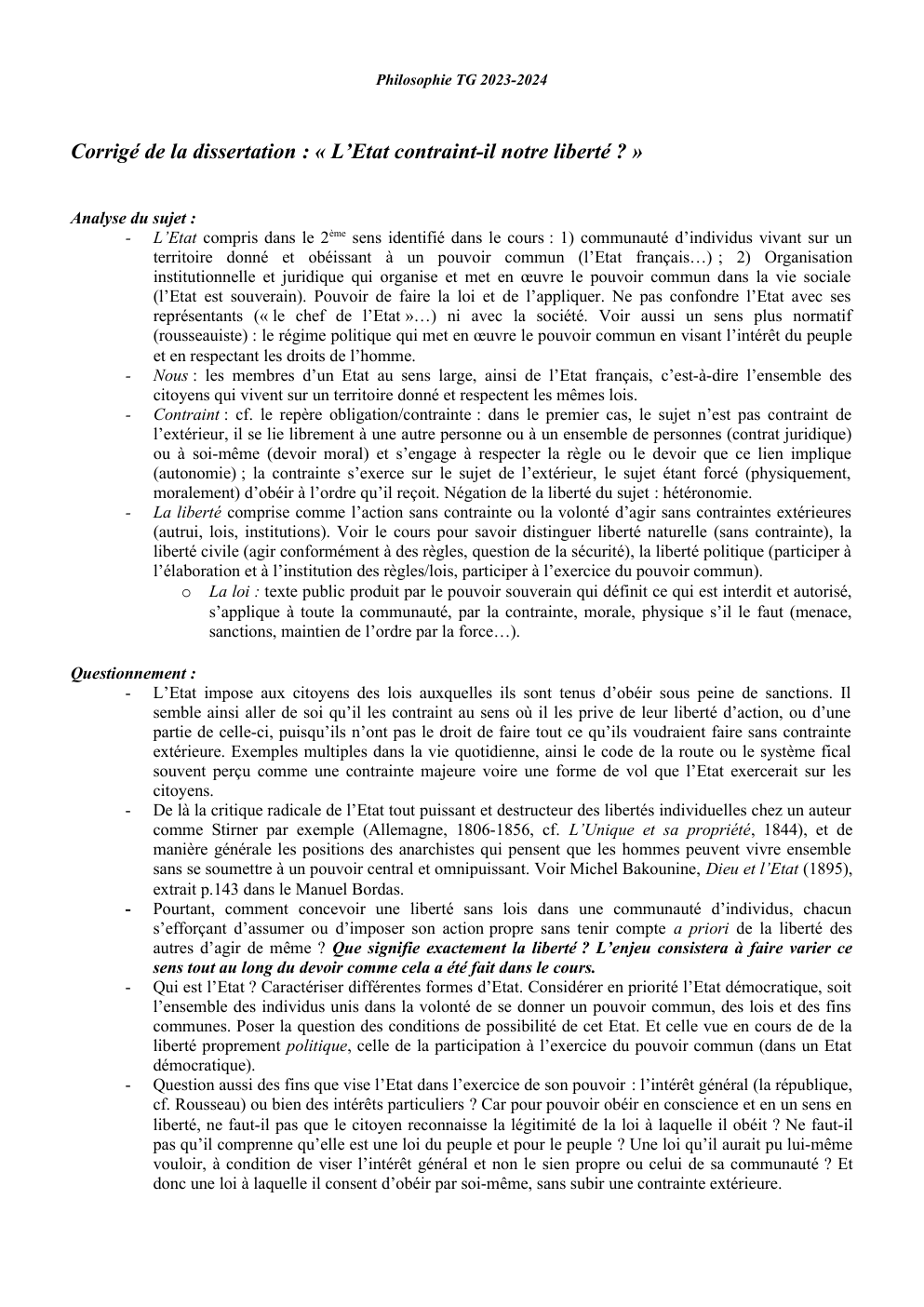 Prévisualisation du document Corrigé de la dissertation : « L’Etat contraint-il notre liberté ? »