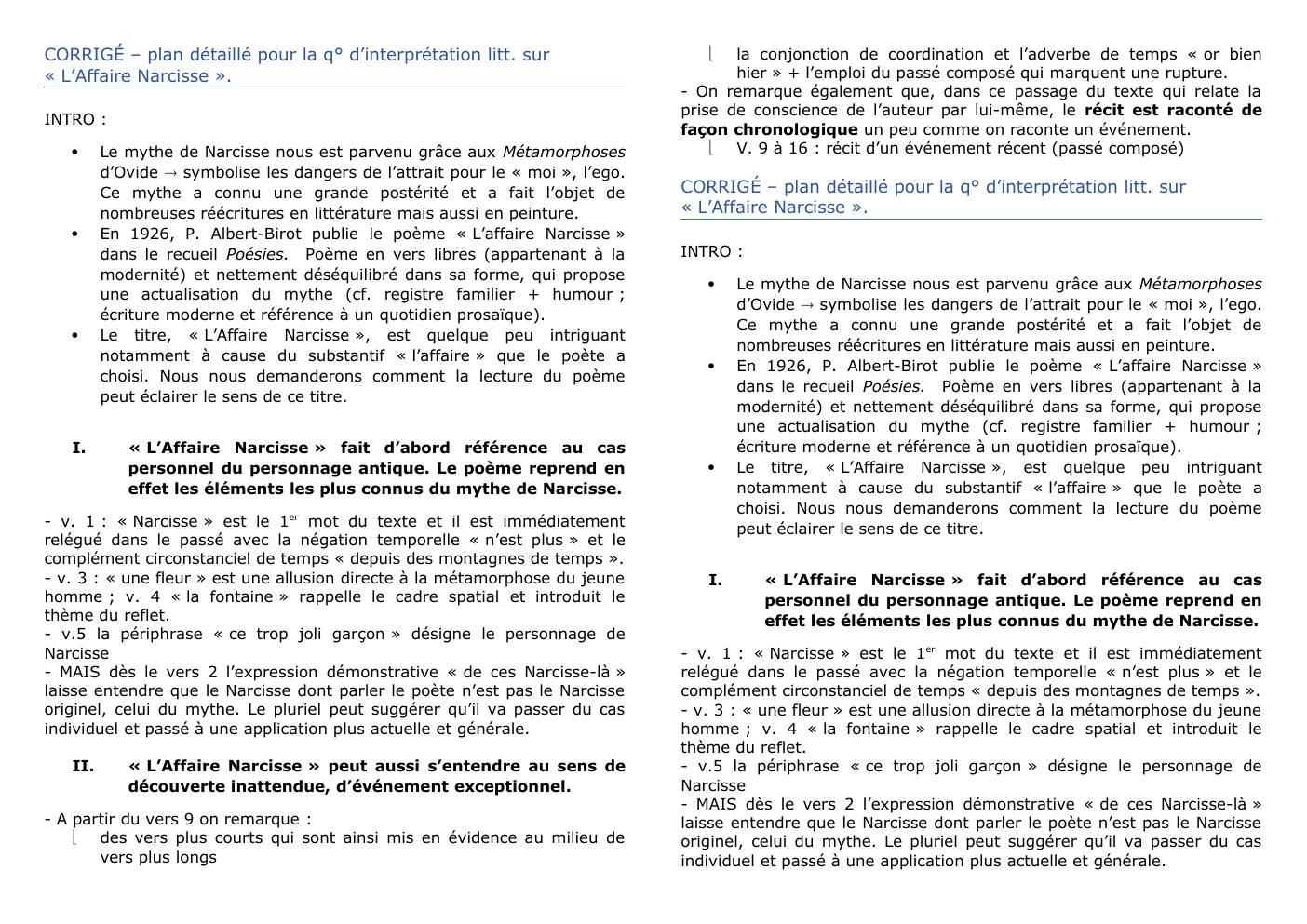 Prévisualisation du document corrigé de la quetsion d'interprétation littéraire "L'Affaire Narcisse"