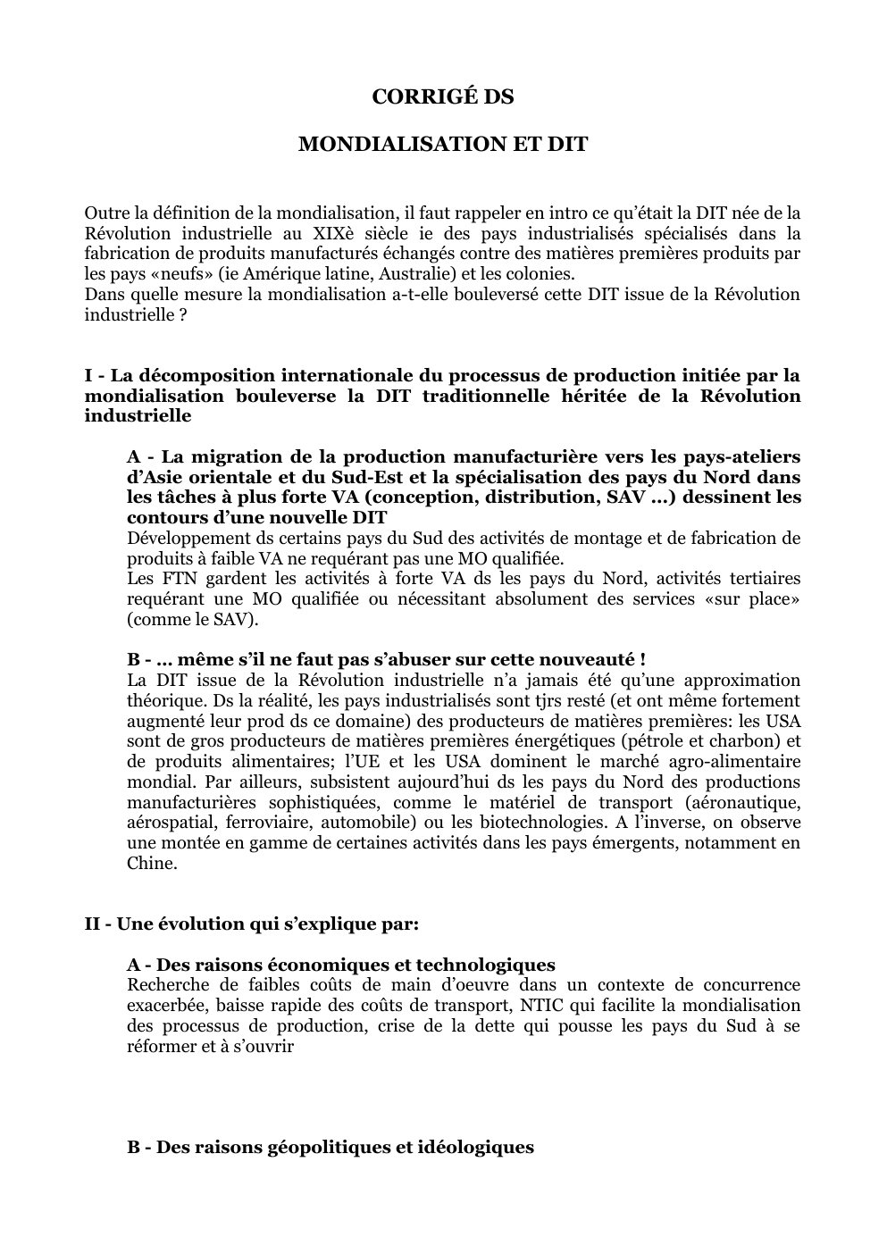 Prévisualisation du document CORRIGÉ DS MONDIALISATION ET DIT