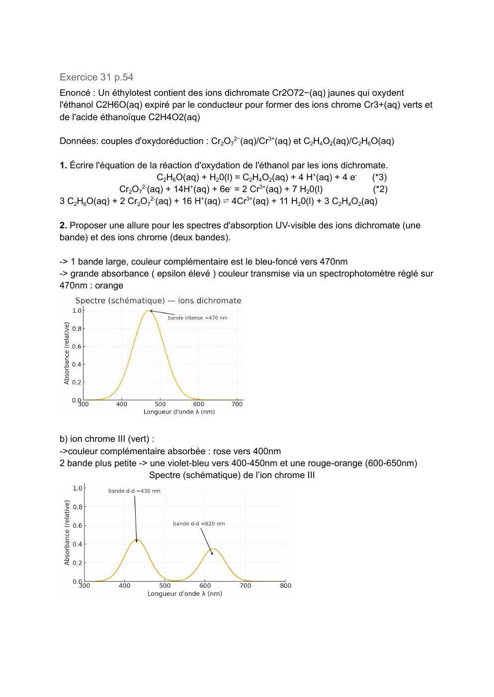 Prévisualisation du document corrigé exos chimie absorbance