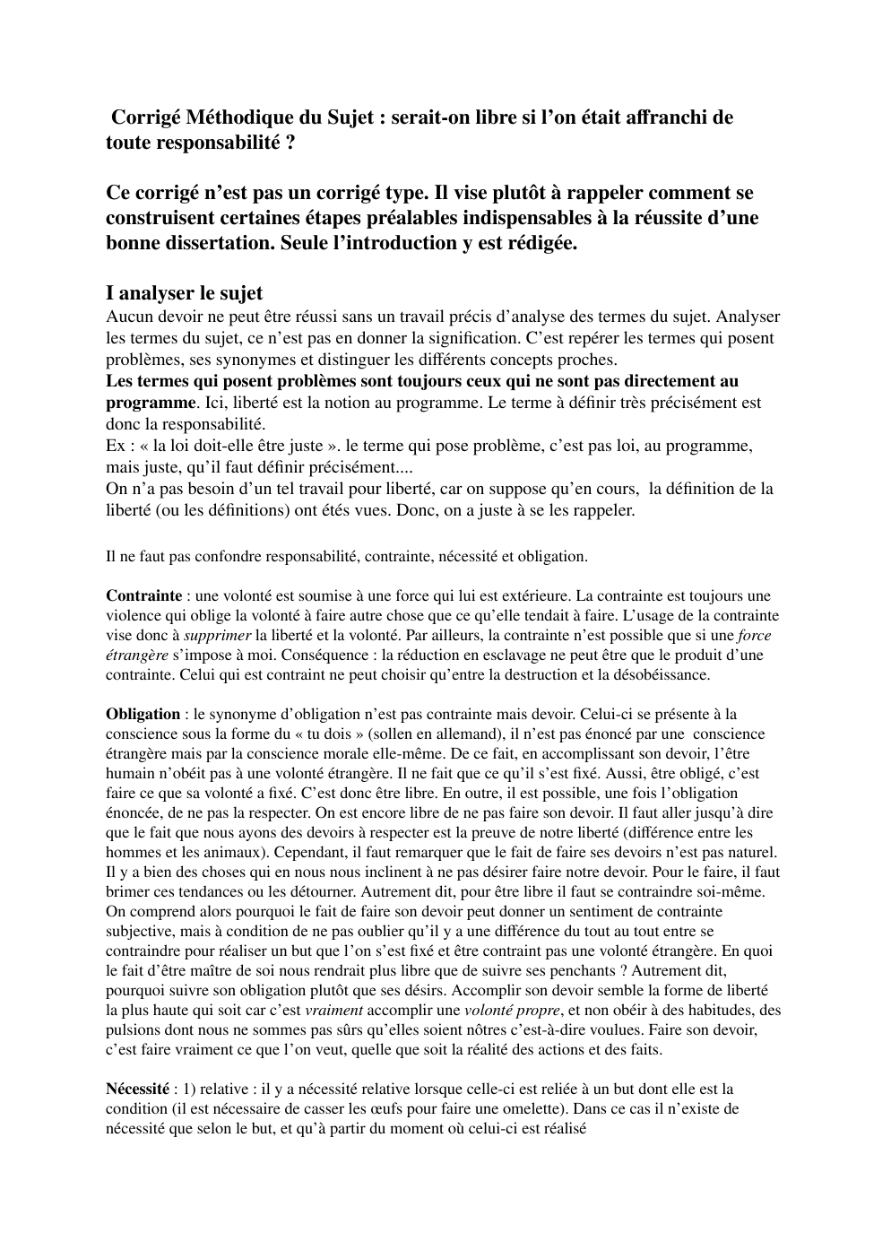 Prévisualisation du document corrigé : serait-on libre si l'on était affranchi de toute responsabilité