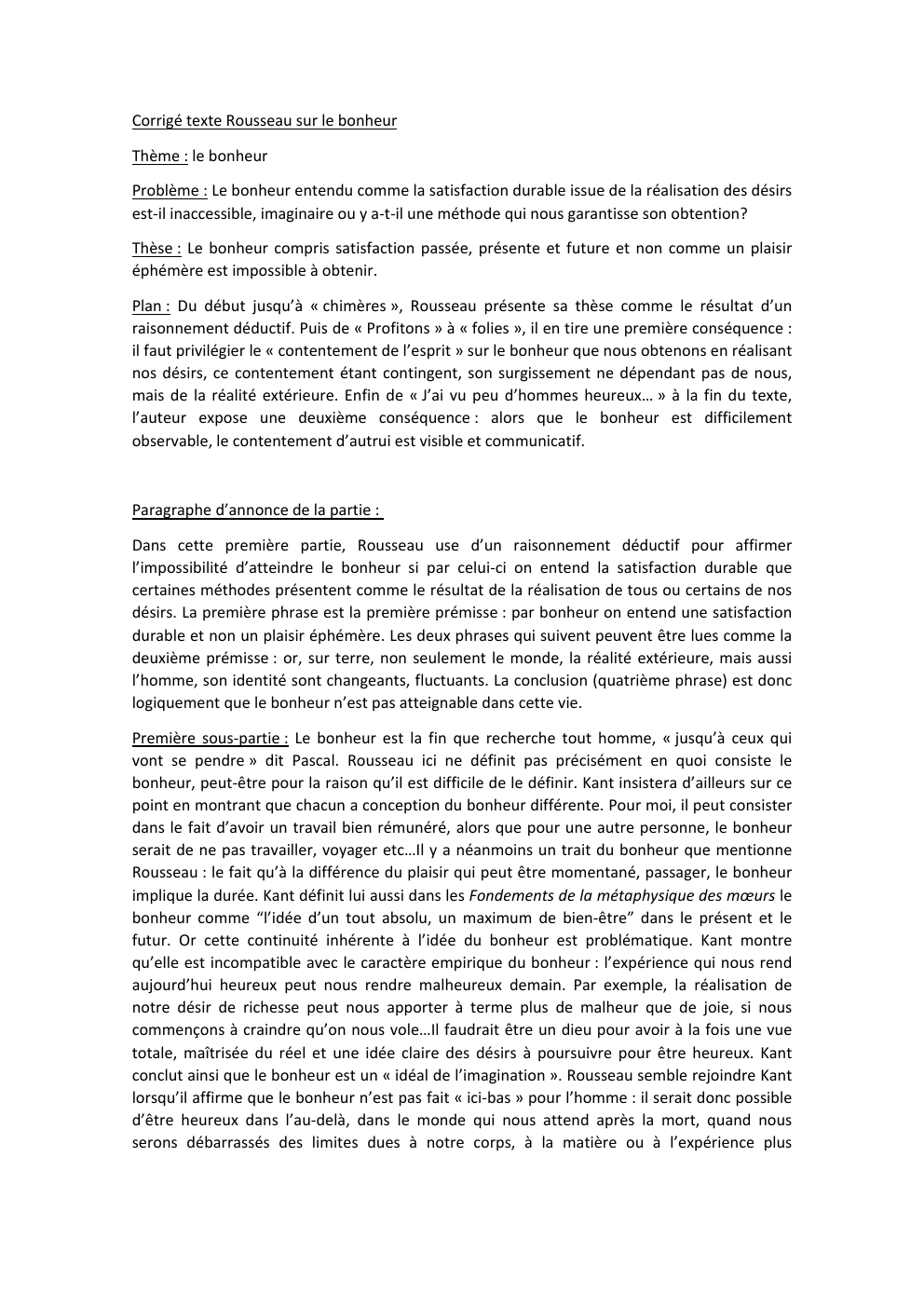 Prévisualisation du document Corrigé texte Rousseau sur le bonheur