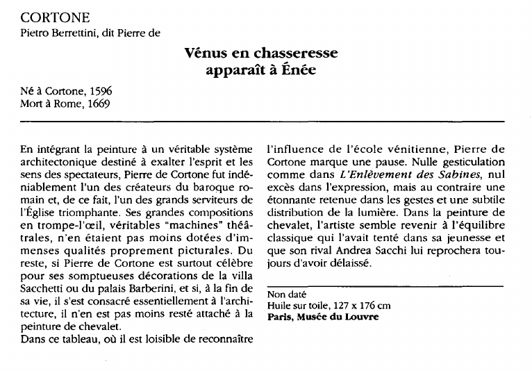 Prévisualisation du document CORTONEPietro Berrettini, dit Pierre de:Vénus en chasseresseapparaît à Énée.