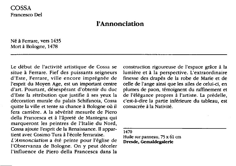 Prévisualisation du document COSSAFrancesco Del:l'Annonciation (analyse du tableau).