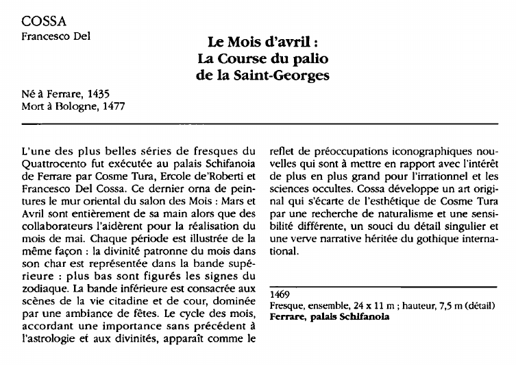 Prévisualisation du document COSSAFrancesco Del:	Le Mois d'avril :La Course du palio de la Saint-Georges  (analyse du tableau).