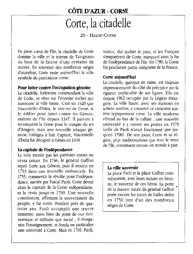 Prévisualisation du document CÔTE D'AZUR - CORSECorte, la citadelle.