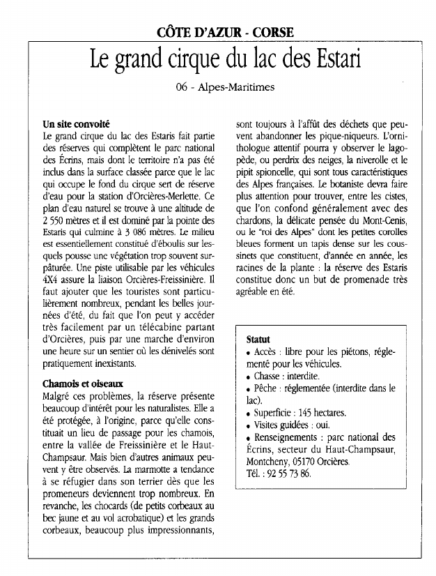 Prévisualisation du document CÔTE D'AZUR - CORSELe grand cirque du lac des Estari.