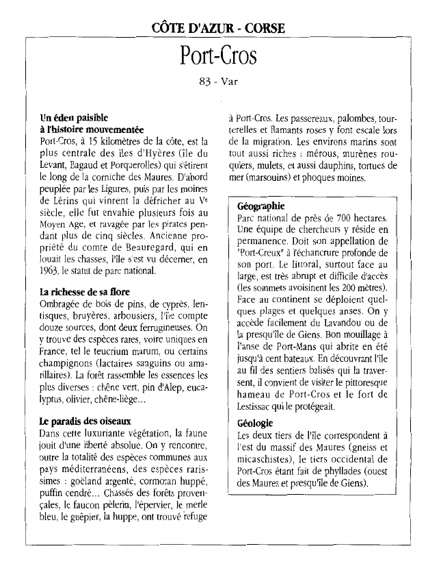 Prévisualisation du document CÔTE D'AZUR - CORSEPort-Cros.