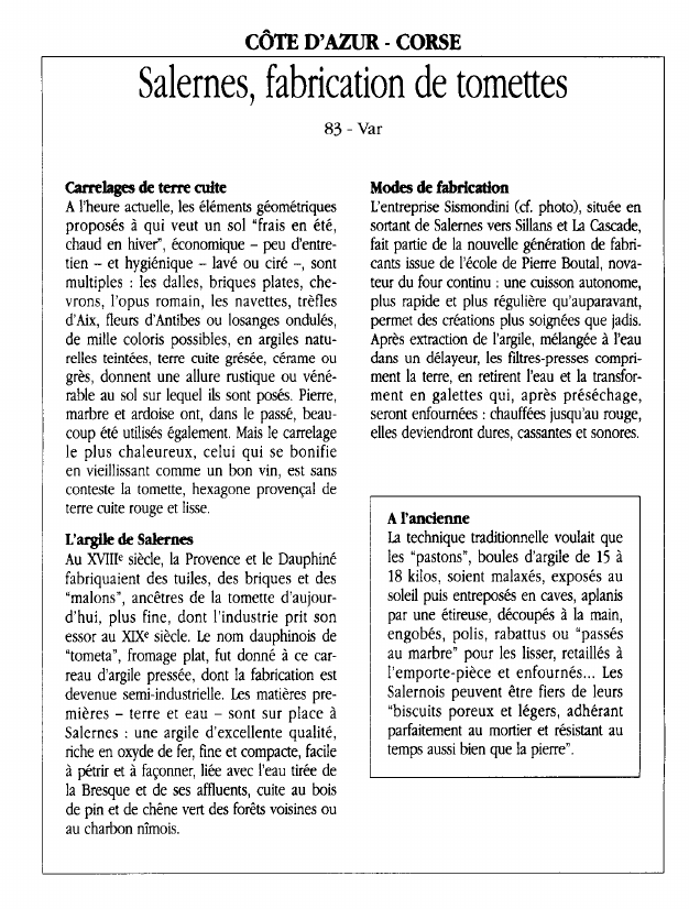 Prévisualisation du document CÔTE D'AZUR - CORSESalernes, fabrication de tomettes.