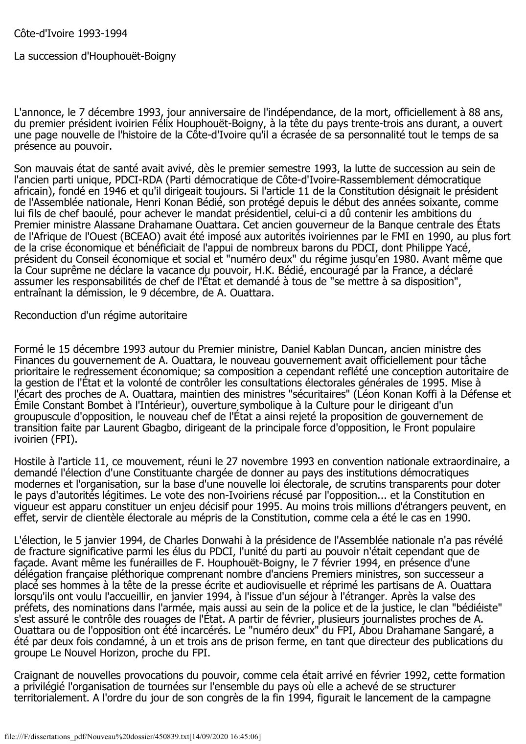 Prévisualisation du document Côte-d'Ivoire - 1993-1994: La succession d'Houphouët-Boigny