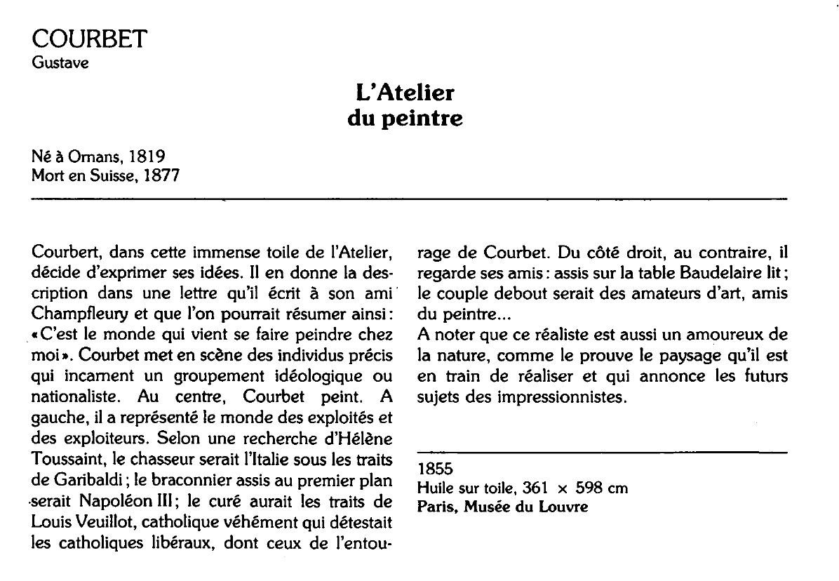 Prévisualisation du document COURBET Gustave : L'Atelier du peintre