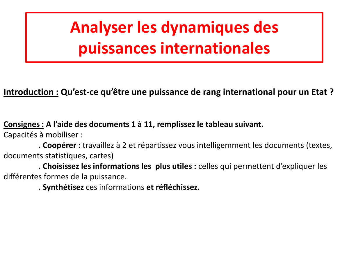 Prévisualisation du document Cours Analyser les dynamiques des puissances internationales