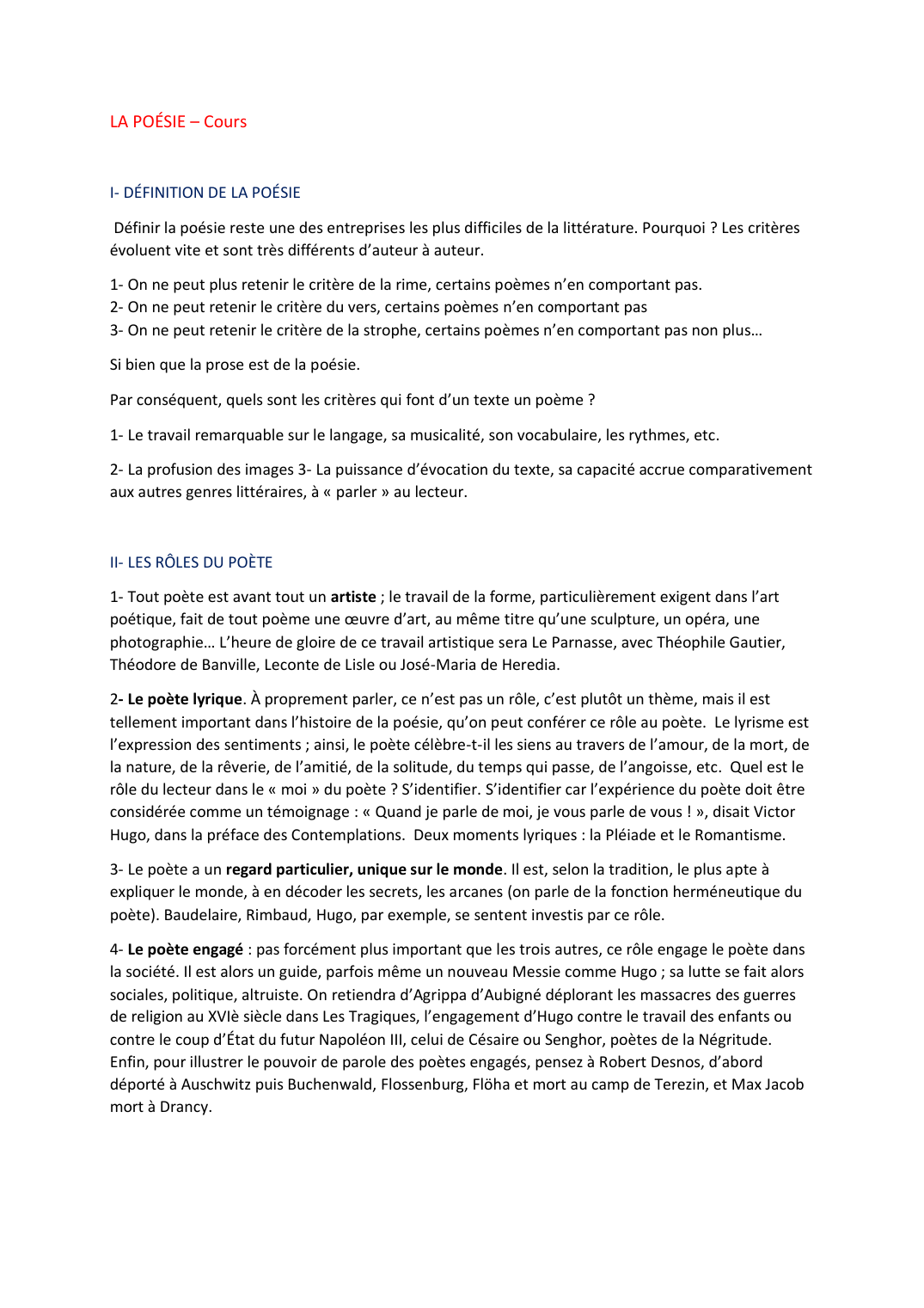 Prévisualisation du document Cours bac Français : Poésie