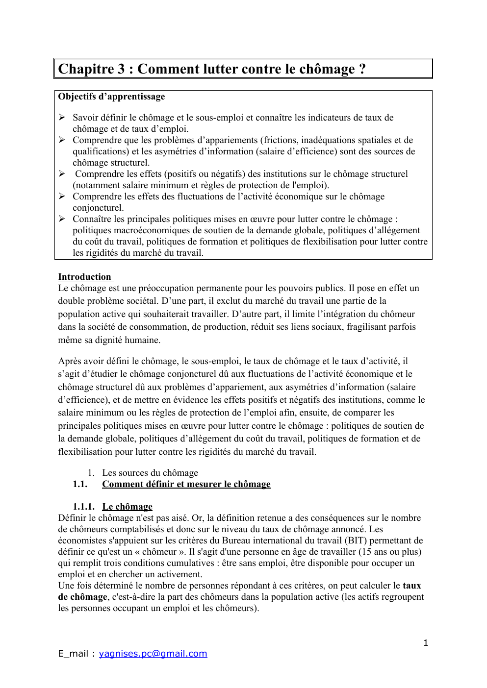 Prévisualisation du document Cours chômage terminale: Chapitre 3 : Comment lutter contre le chômage ?