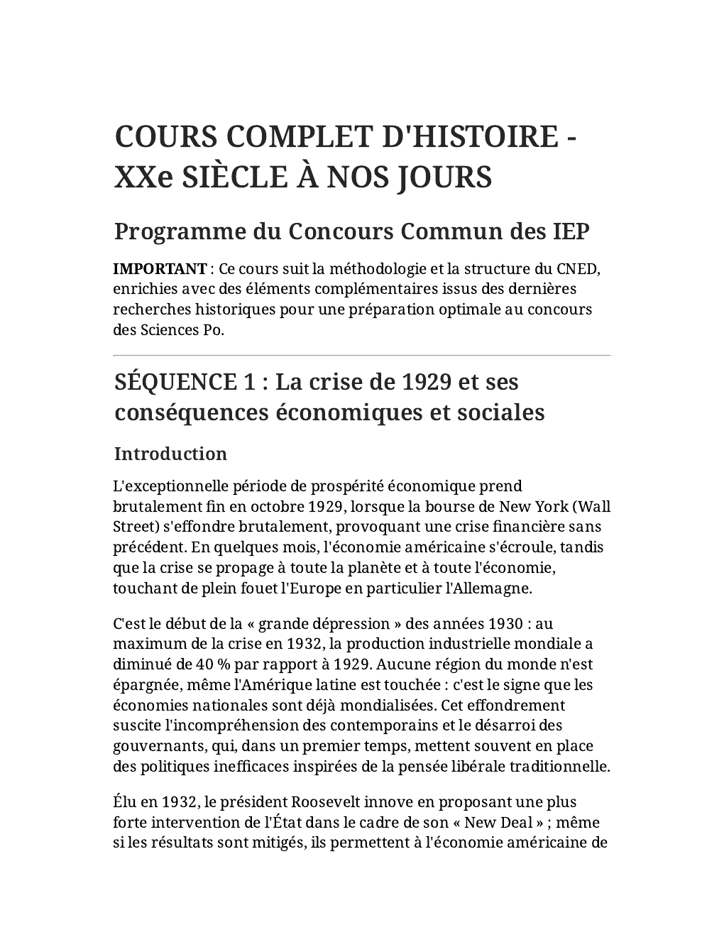 Prévisualisation du document COURS COMPLET D'HISTOIRE XXe SIÈCLE À NOS JOURS Programme du Concours Commun des IEP