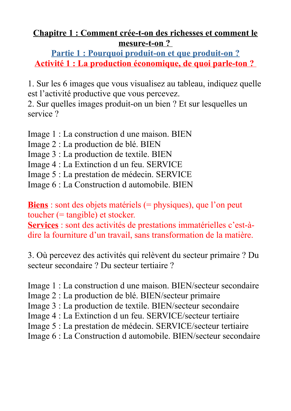 Prévisualisation du document cours complet ses Chapitre 1 : Comment crée-t-on des richesses et comment le mesure-t-on ?