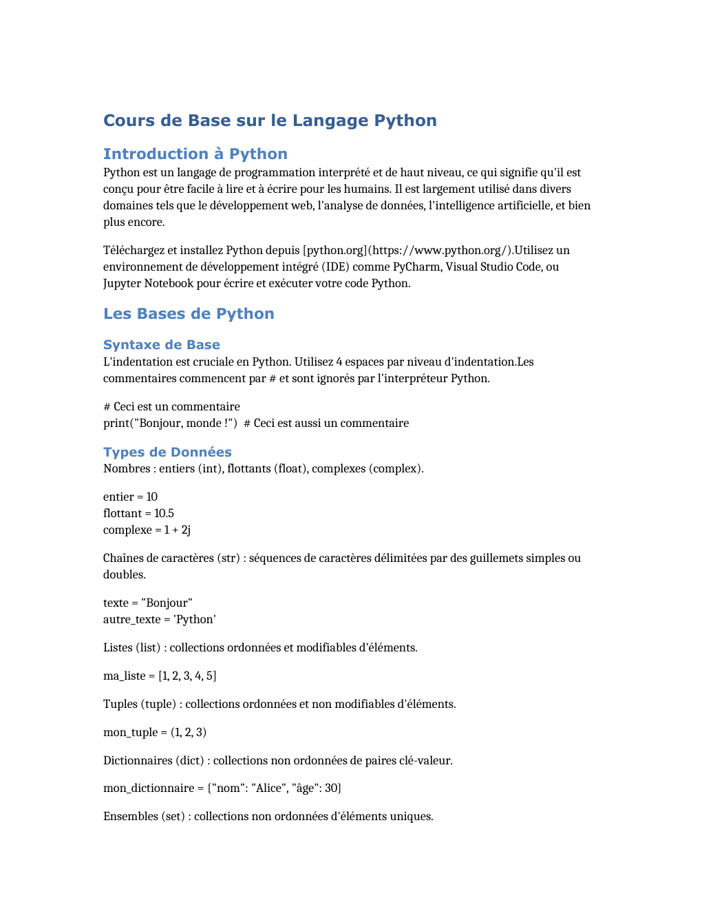 Prévisualisation du document Cours de Base sur le Langage Python