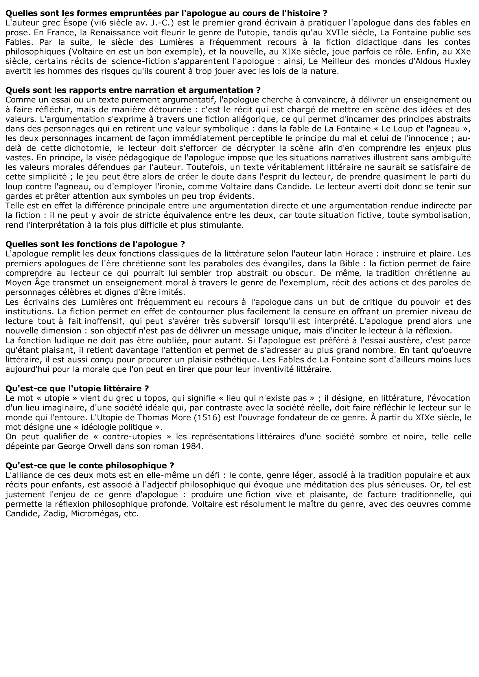 Prévisualisation du document Cours de Français sur: L'apologue.