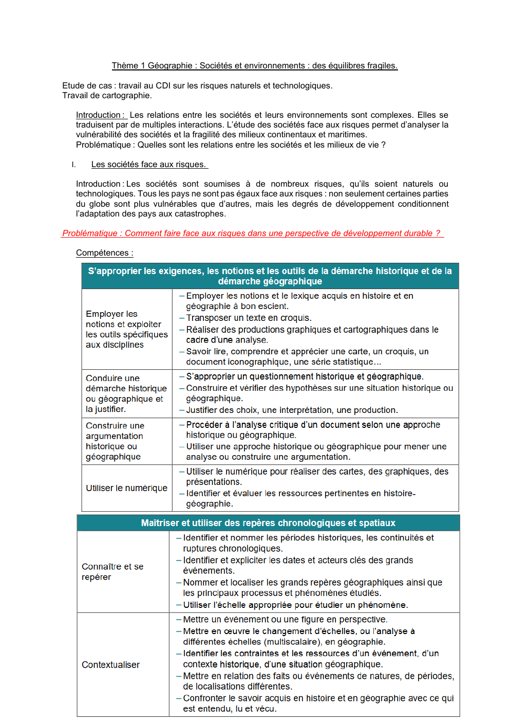 Prévisualisation du document cours de géographie Thème 1 Géographie : Sociétés et environnements : des équilibres fragiles