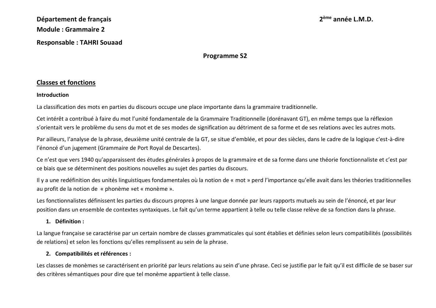 Prévisualisation du document Cours de grammaire de français du 2 ème année Licence