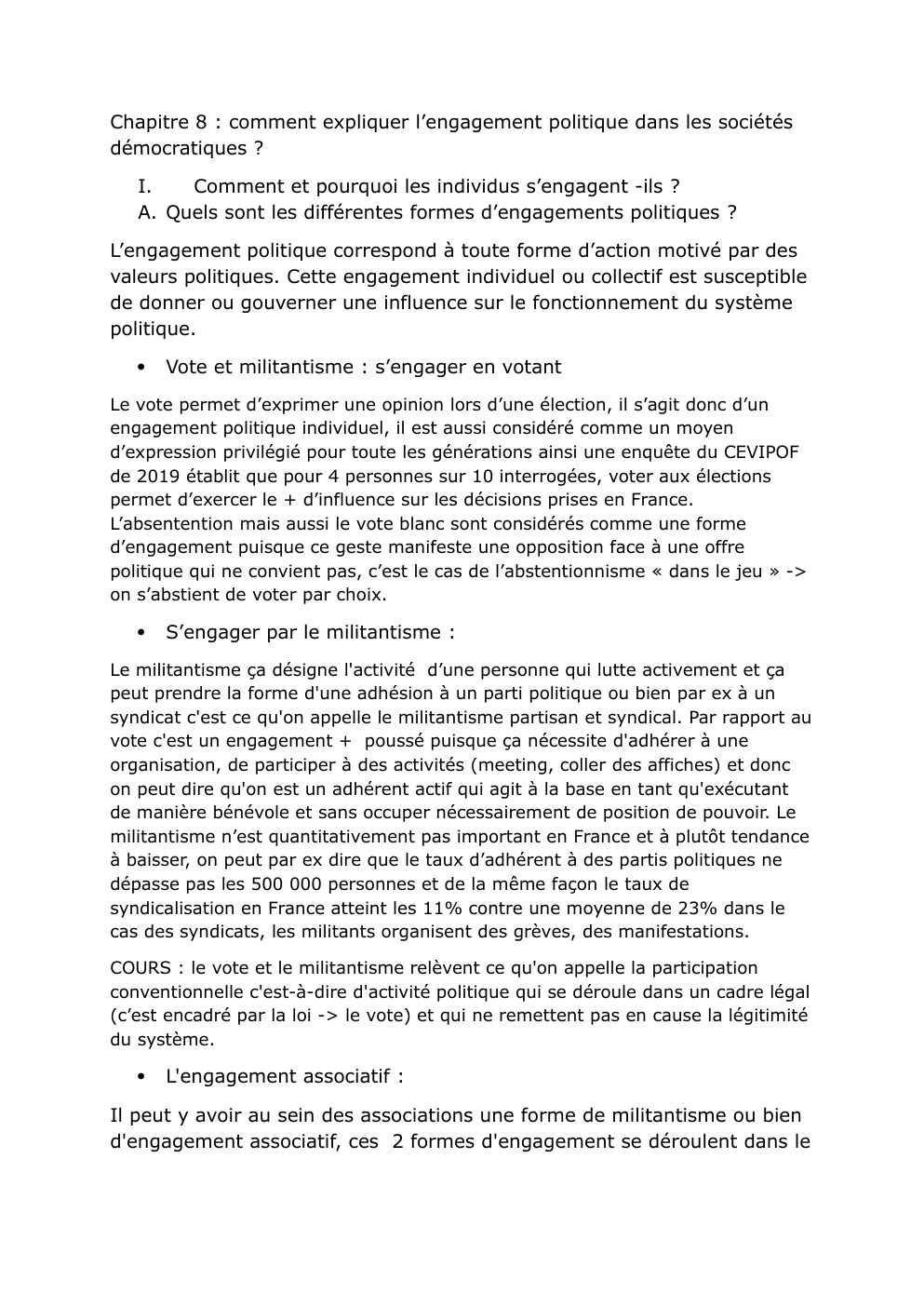 Prévisualisation du document Cours de l'ensemble du chapitre sur l'engagement politique SES