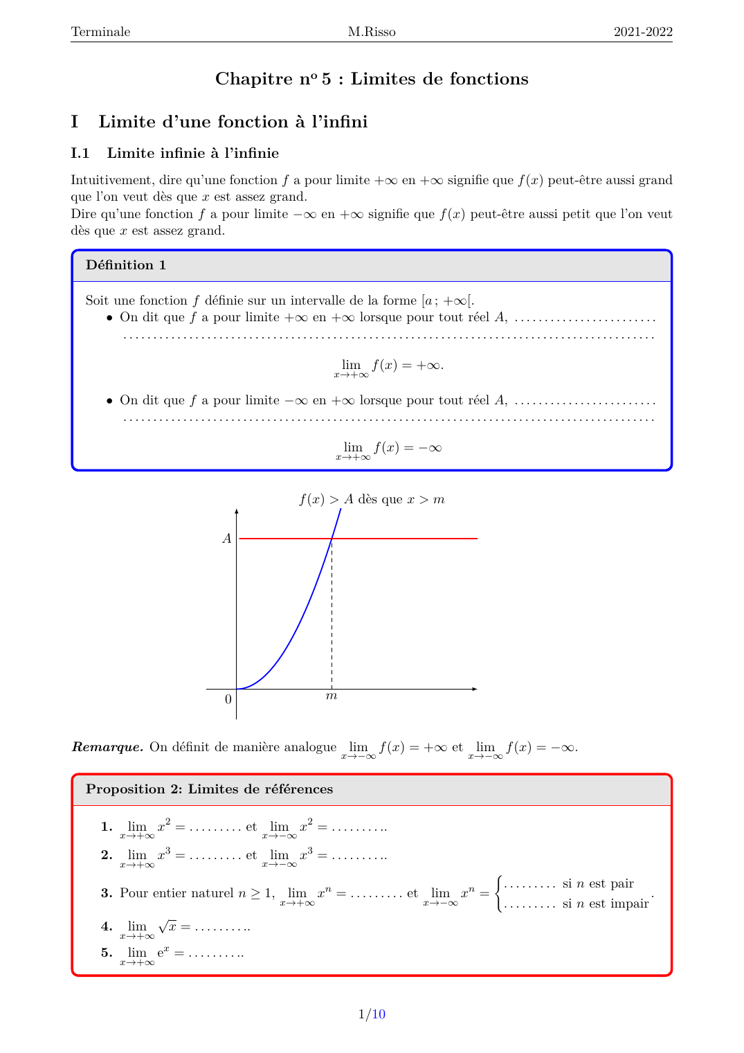 Prévisualisation du document Cours de maths limites de fonctions