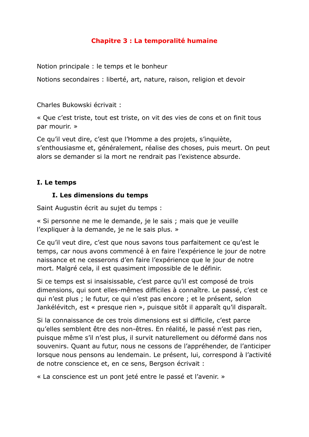 Prévisualisation du document Cours de philo: Chapitre 3 : La temporalité humaine