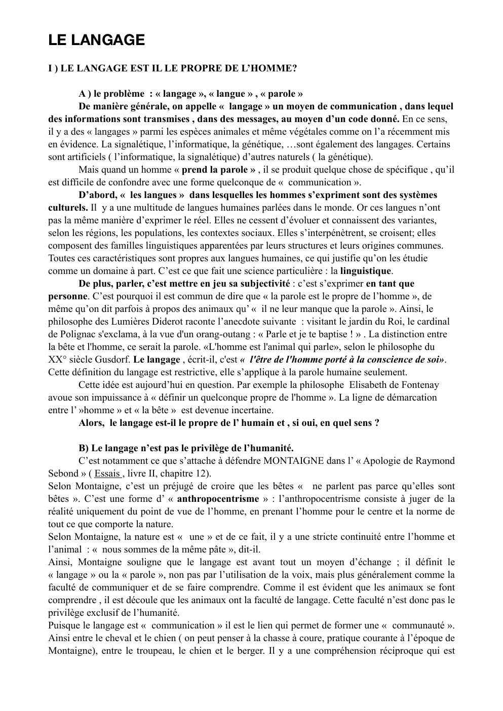 Prévisualisation du document COURS DE PHILO SUR LE LANGAGE: LE LANGAGE EST IL LE PROPRE DE L’HOMME?