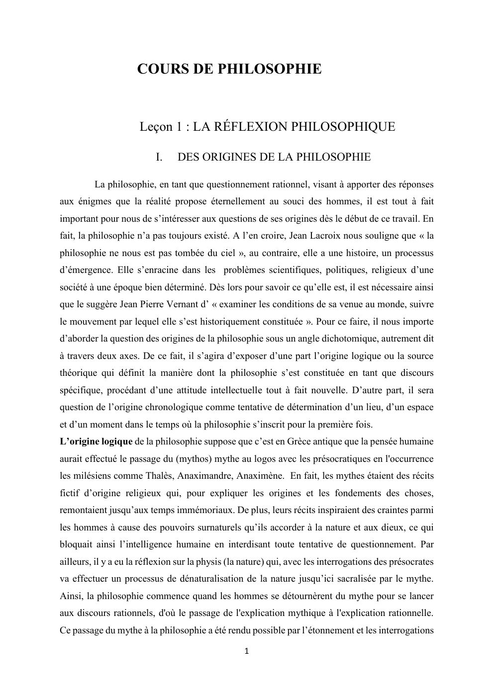 Prévisualisation du document Cours de philosophie