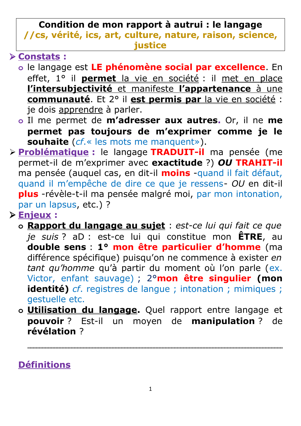 Prévisualisation du document Cours de philosophie sur le langage