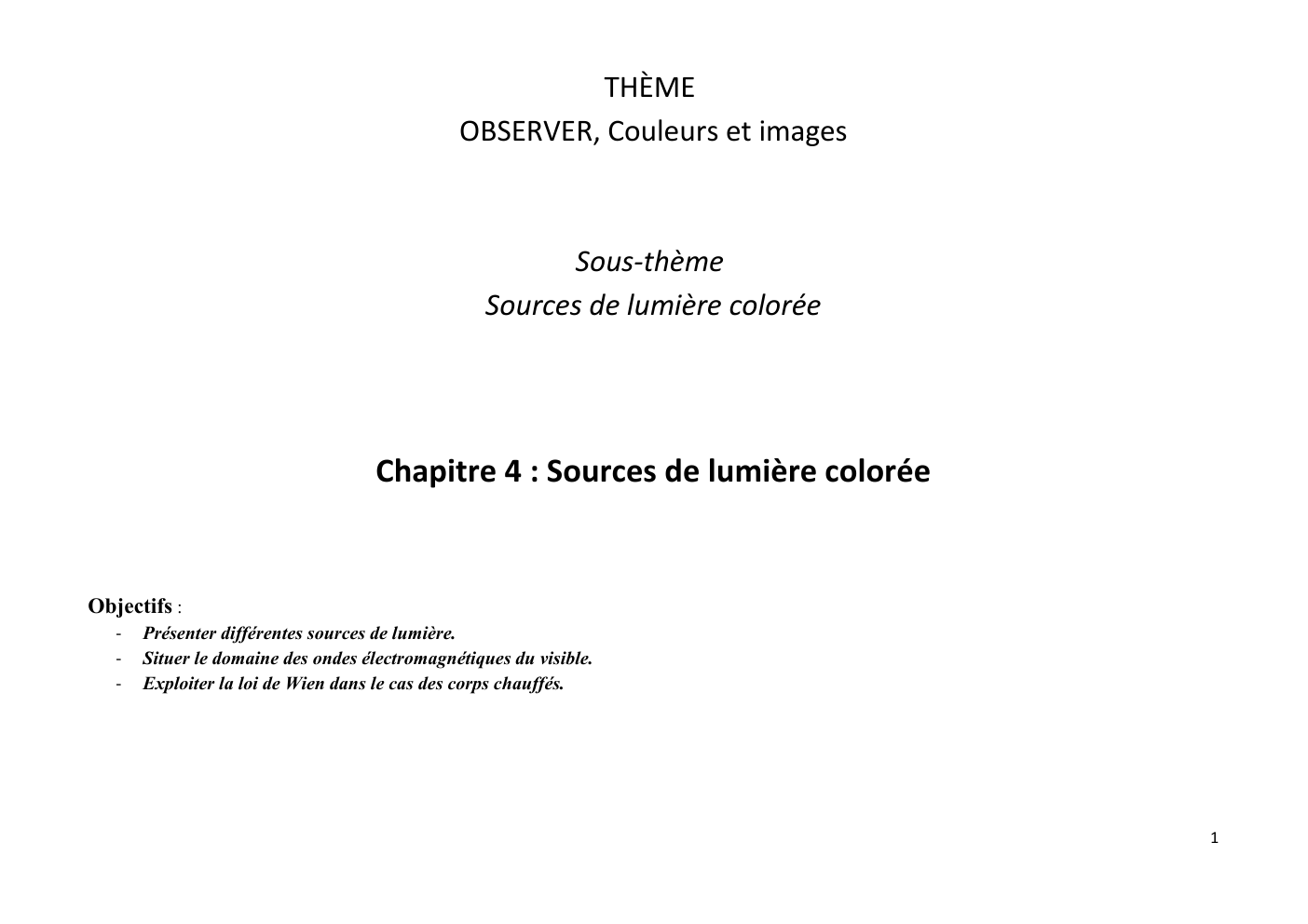 Prévisualisation du document cours de physique  Chapitre 4 : Sources de lumière colorée