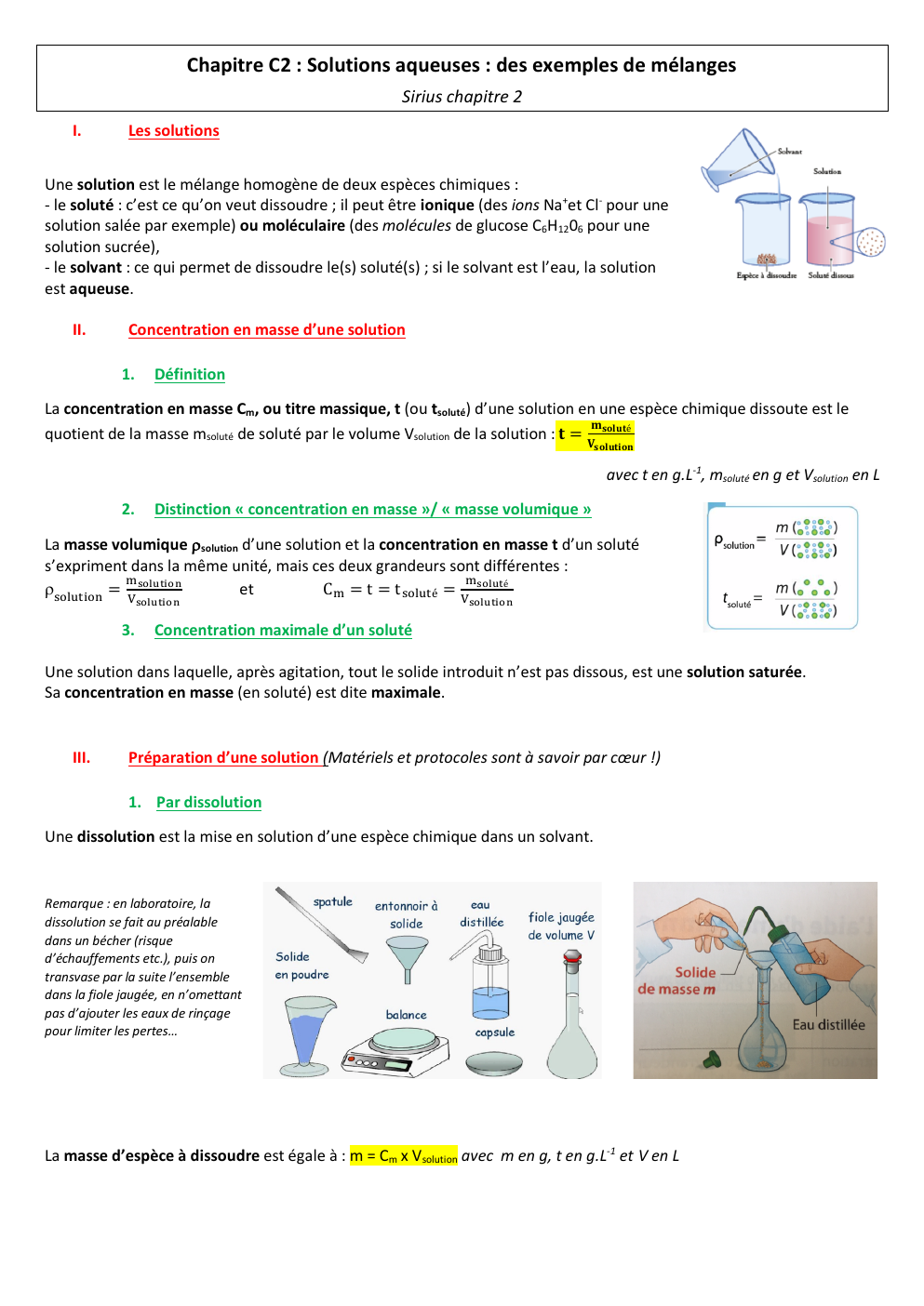 Prévisualisation du document Cours de physique chimie: Chapitre C2 : Solutions aqueuses : des exemples de mélanges