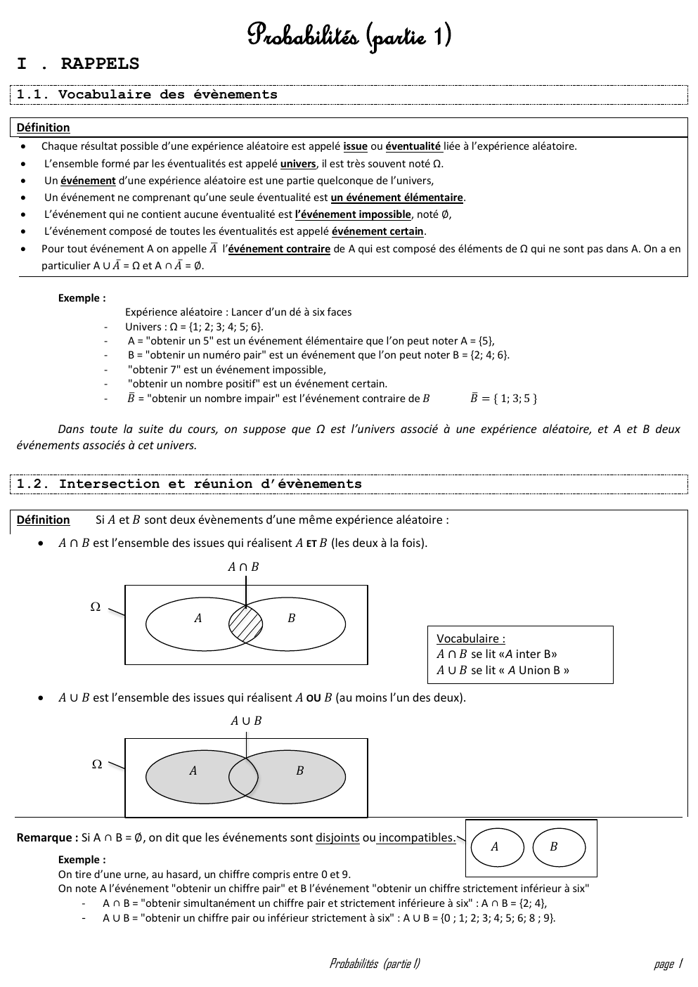 Prévisualisation du document Cours de probabilités, loi binomiale.