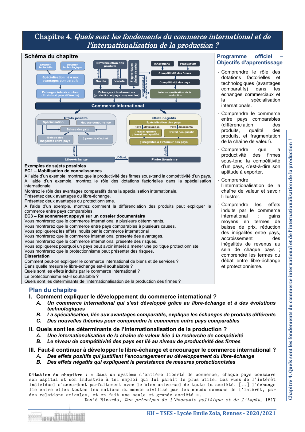 Prévisualisation du document cours de ses le commence international Chapitre 4. Quels sont les fondements du commerce international et de  l’internationalisation de la production ?