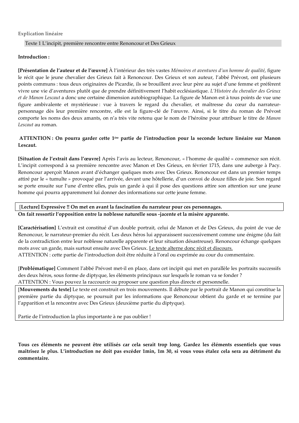 Prévisualisation du document Cours: Explication linéaire Texte 1 L’incipit, première rencontre entre Renoncour et Des Grieux