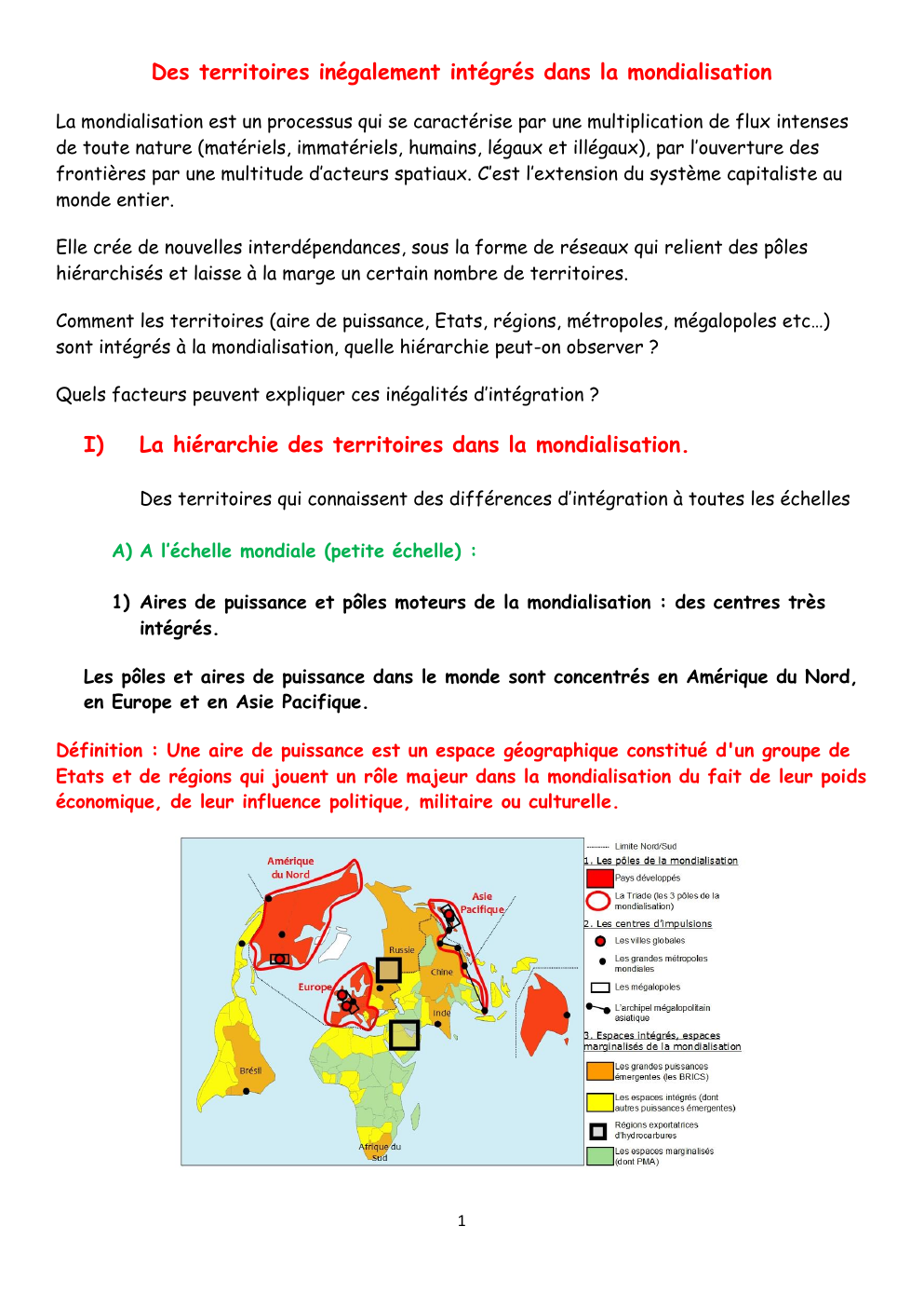 Prévisualisation du document cours géographie Des territoires inégalement intégrés dans la mondialisation