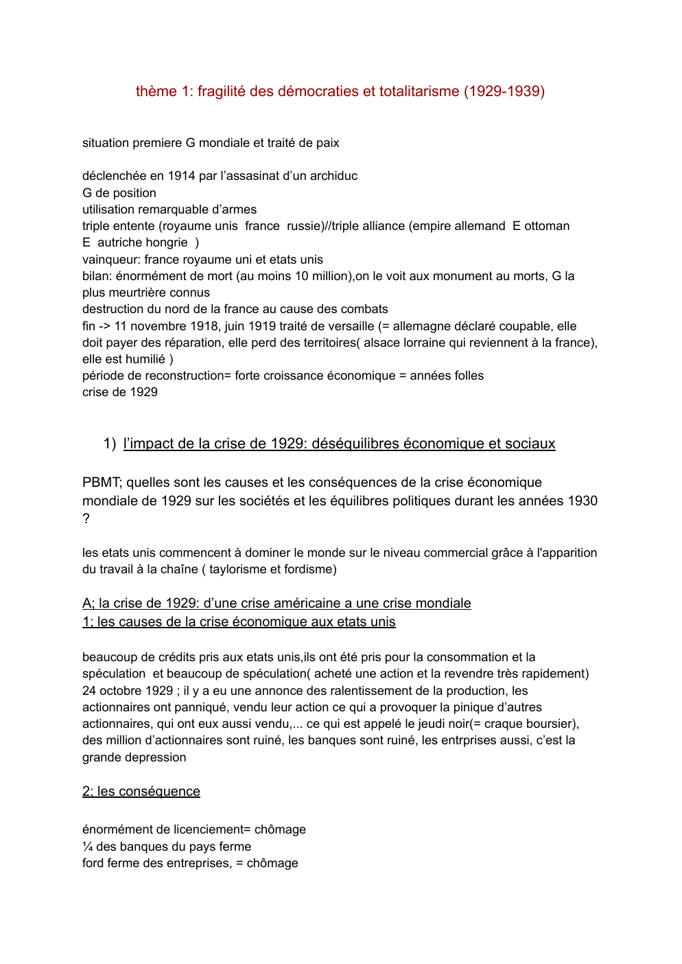 Prévisualisation du document Cours histoire terminale: thème 1: fragilité des démocraties et totalitarisme (1929-1939)