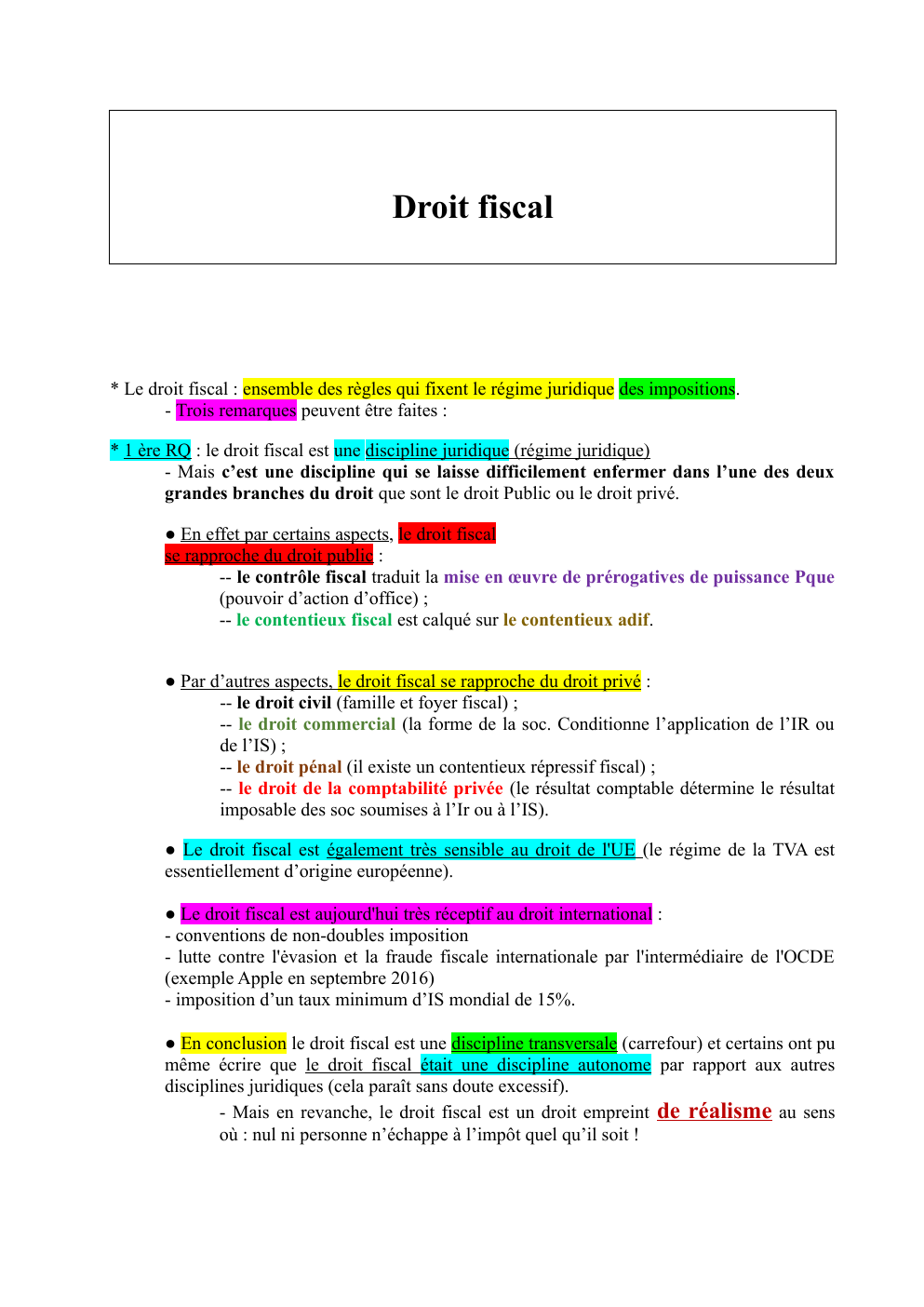 Prévisualisation du document Cours intégral Droit Fiscal Semestre 3