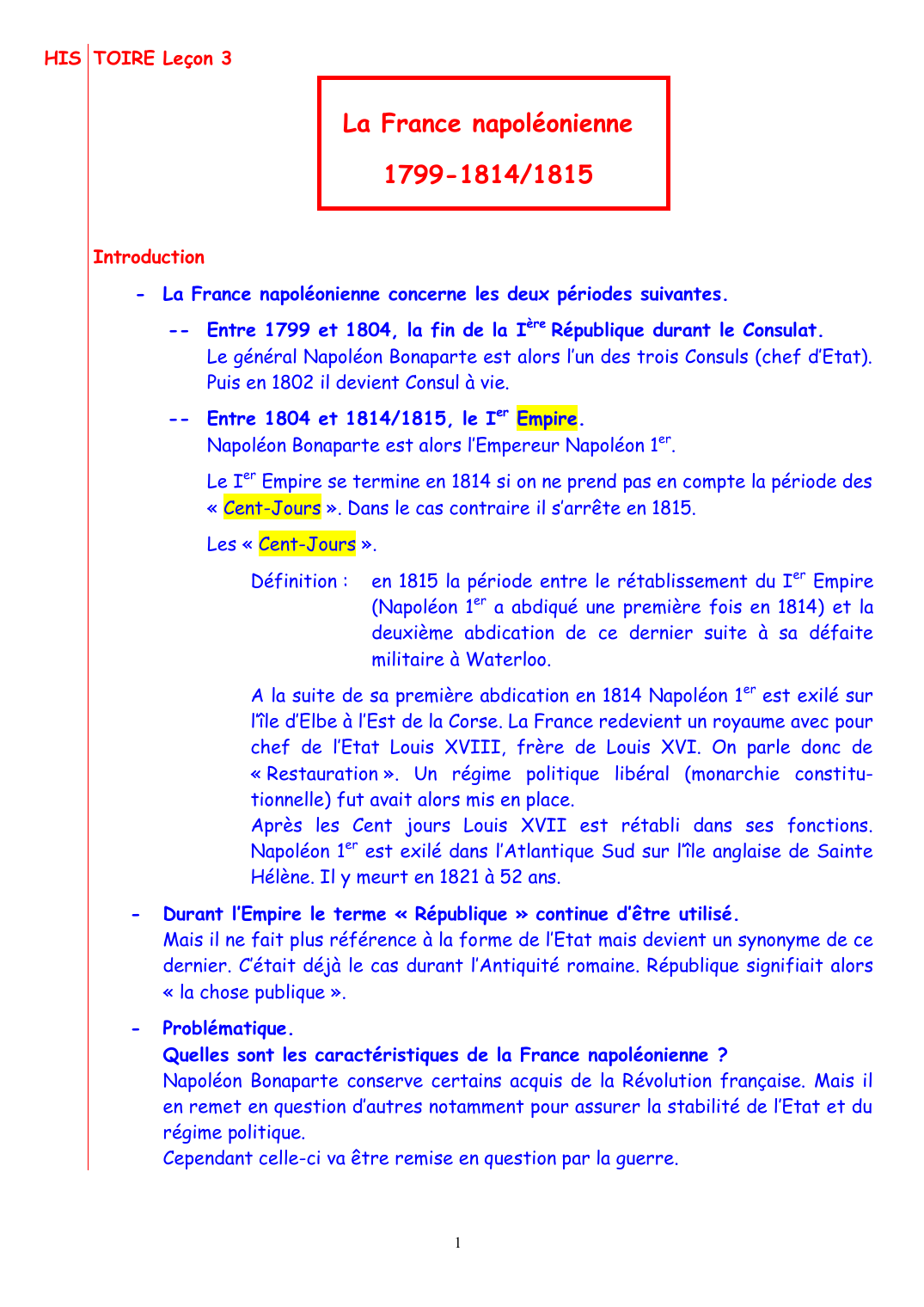 Prévisualisation du document Cours La France napoléonienne