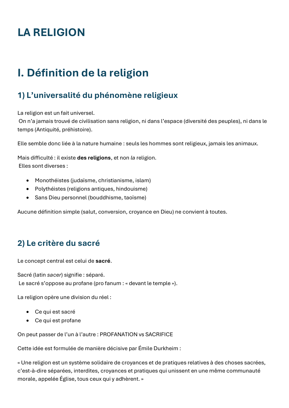 Prévisualisation du document Cours Religion Terminale