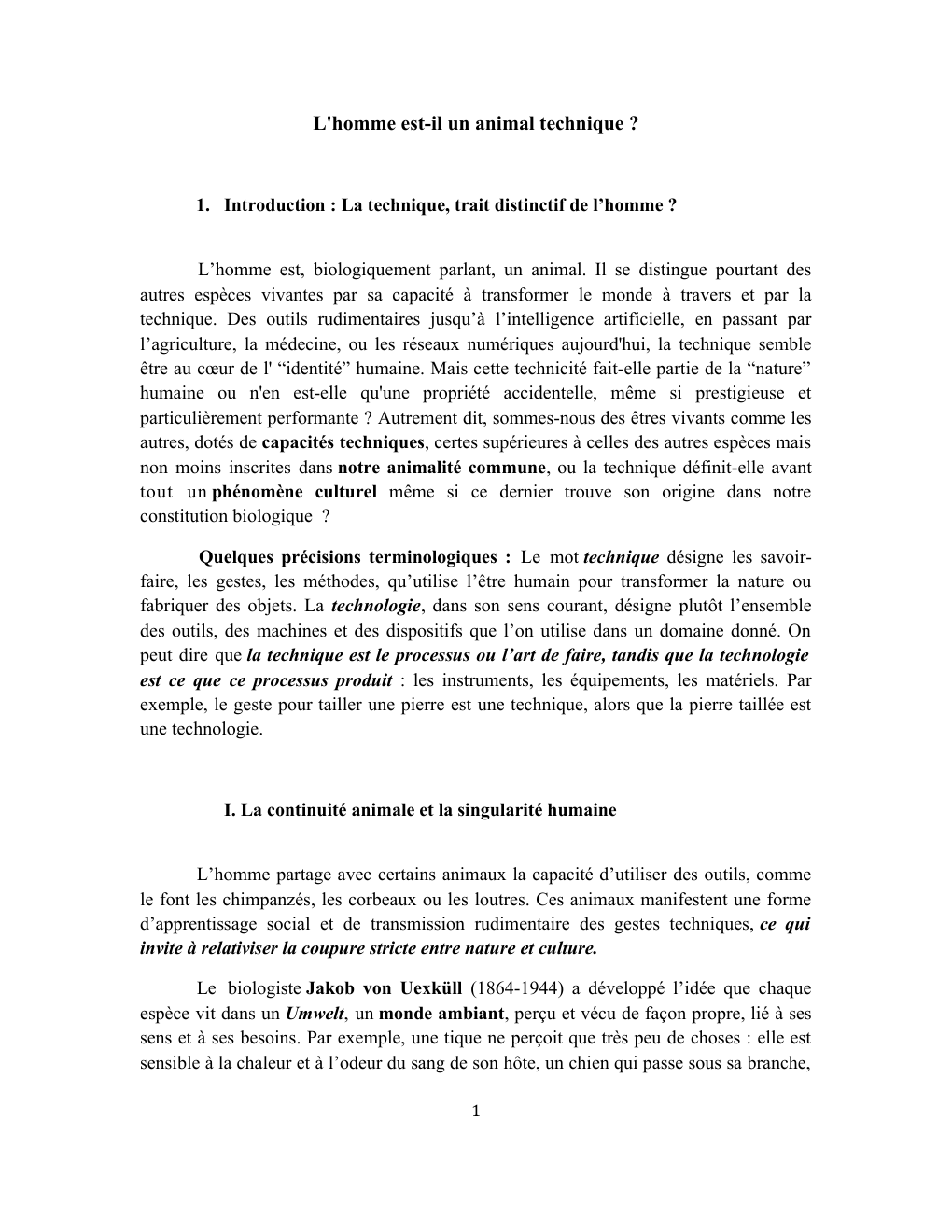 Prévisualisation du document Cours su la technique: L'homme est-il un animal technique ?