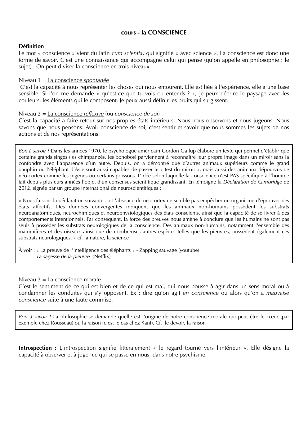 Prévisualisation du document Cours sur la conscience en Philosophie