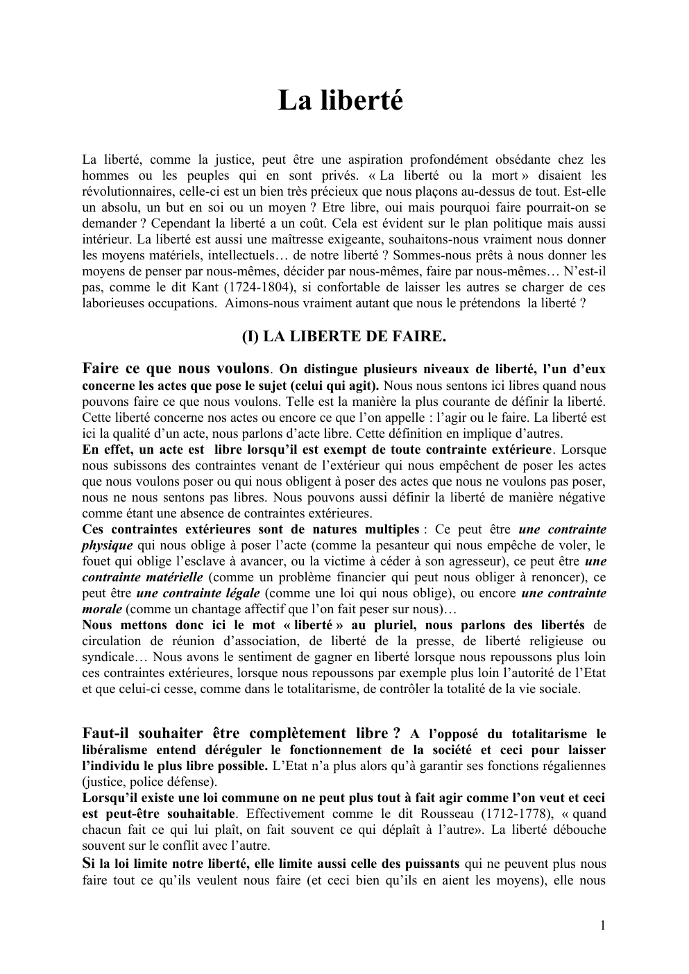 Prévisualisation du document Cours sur la liberté