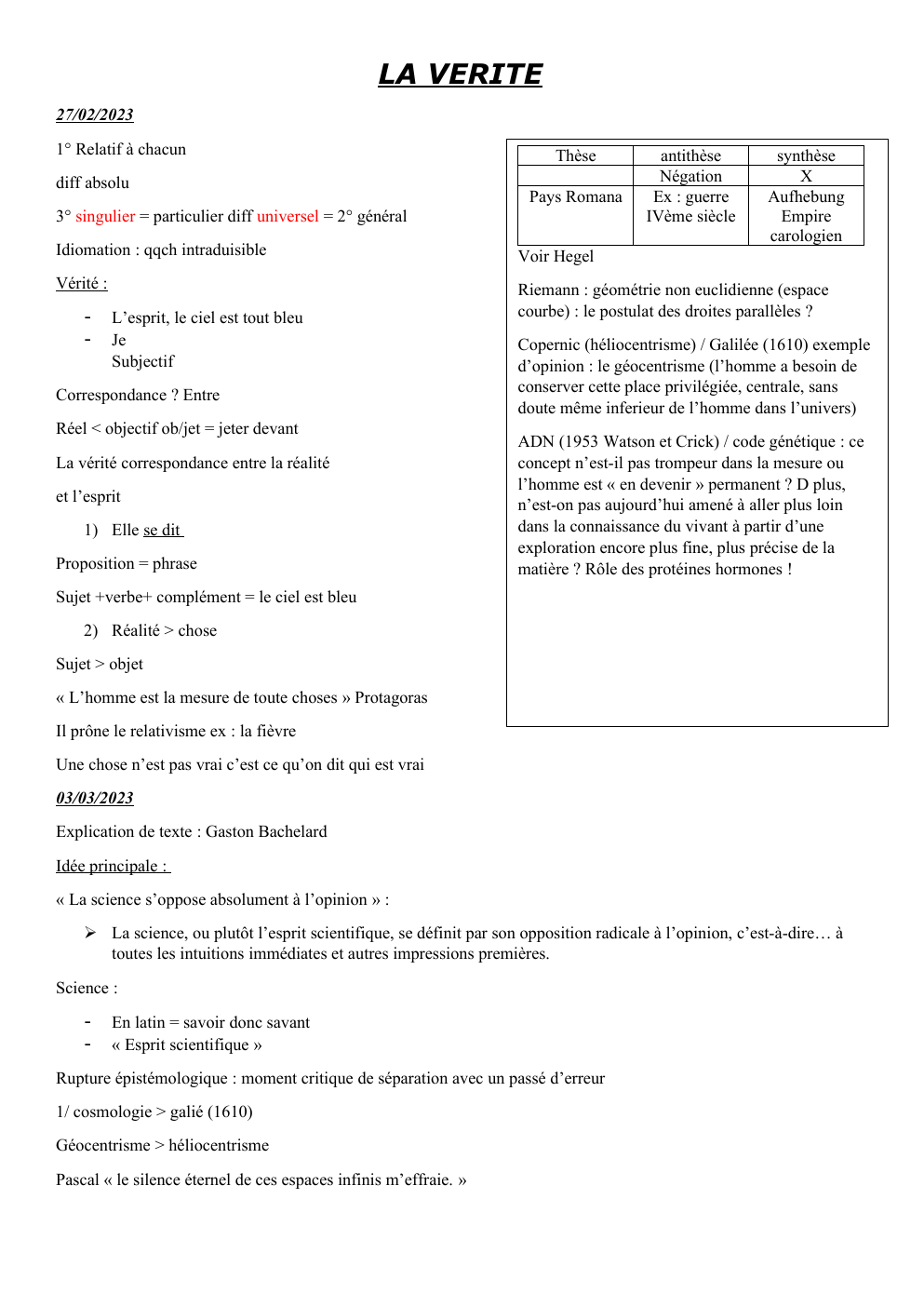 Prévisualisation du document cours sur la vérité