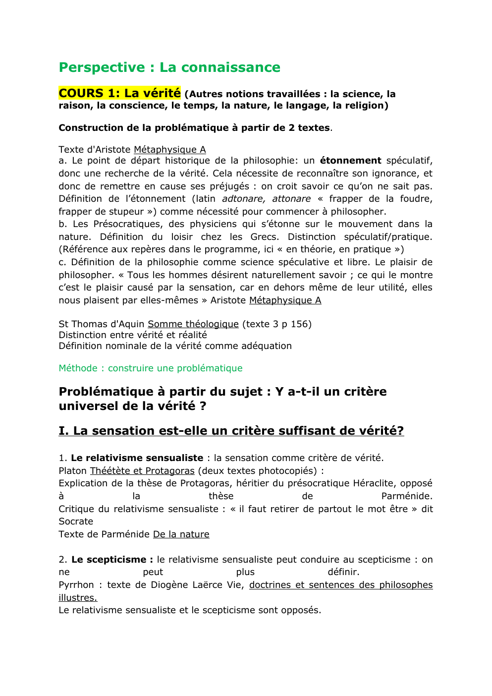 Prévisualisation du document cours sur la vérité