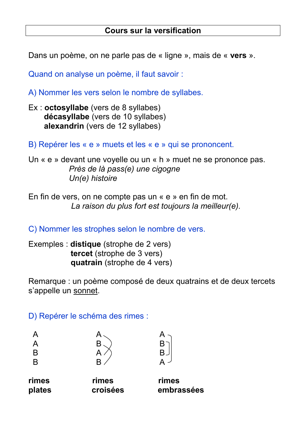 Cours Sur La Versification Cours Sur La Versification