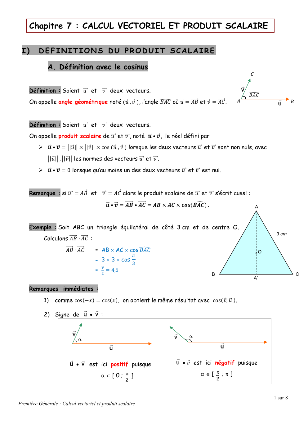 Prévisualisation du document Cours sur le produit scalaire dans le plan