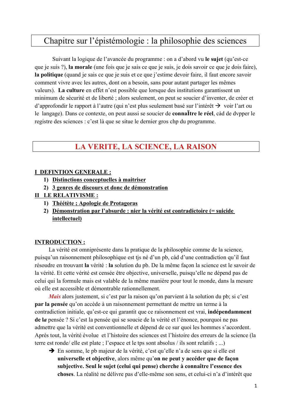 Prévisualisation du document cours sur l'épistémologie (science, vérité, raison)