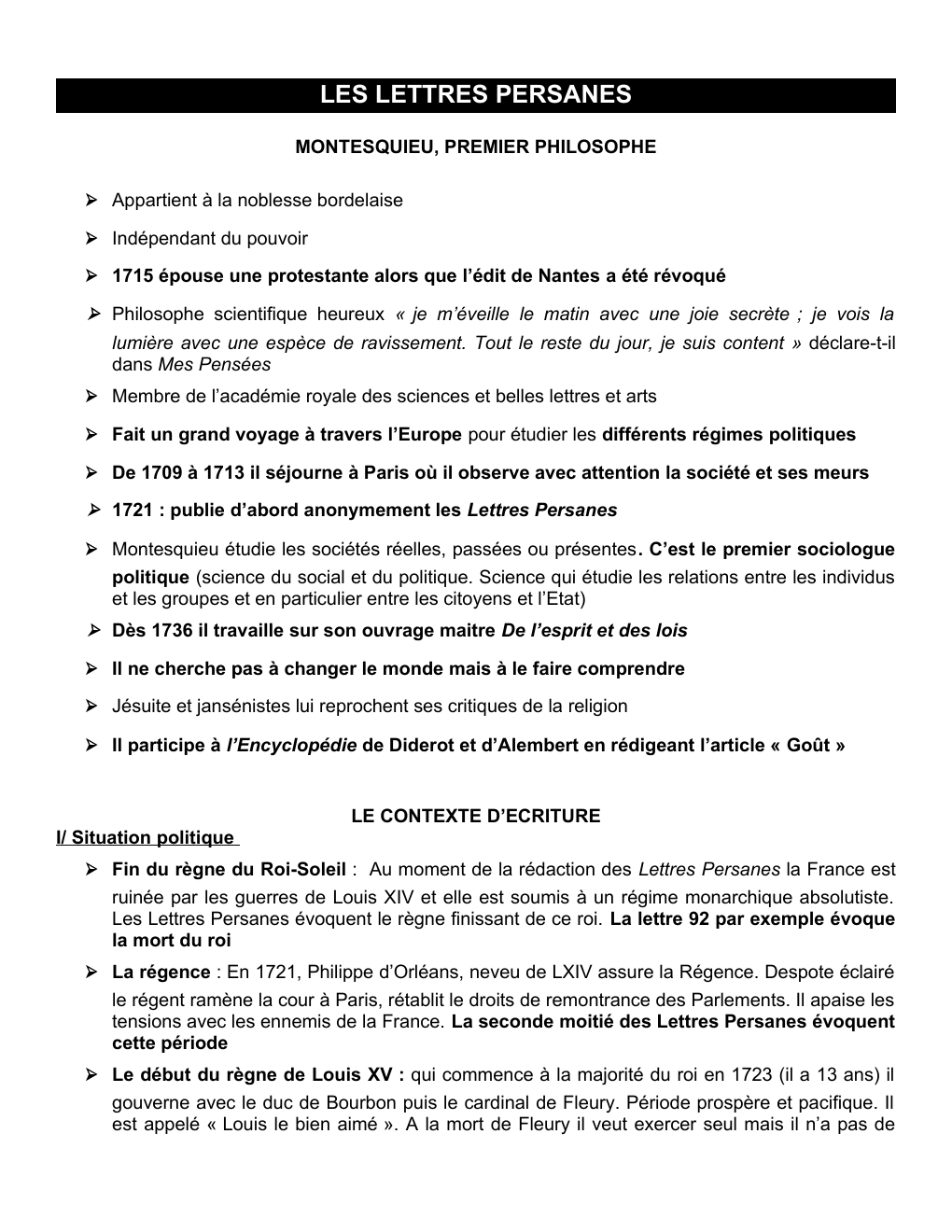 Prévisualisation du document Cours sur les Lettres Persannes